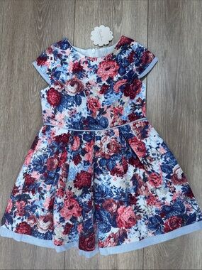 NWT Parachou Floral Fit & Flare Party Dress in Red and Blue